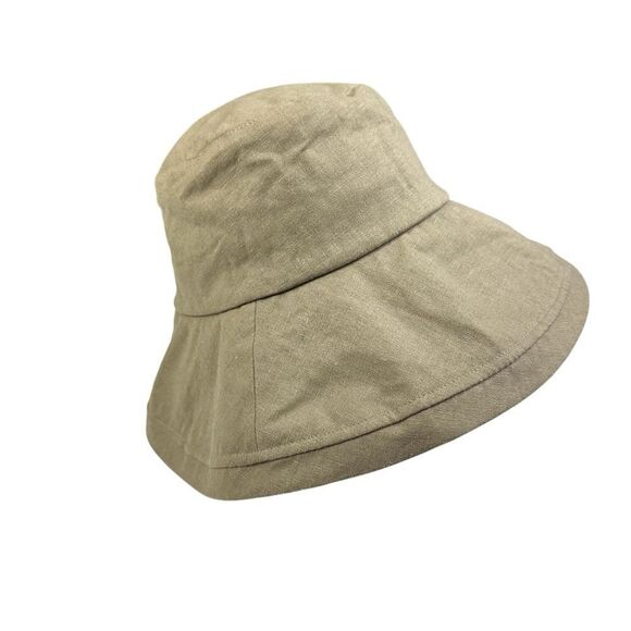 Cablo Camurie Wide Brim Adjustable Cotton Cloche Bucket Hat in Tan - Picture 1 of 8
